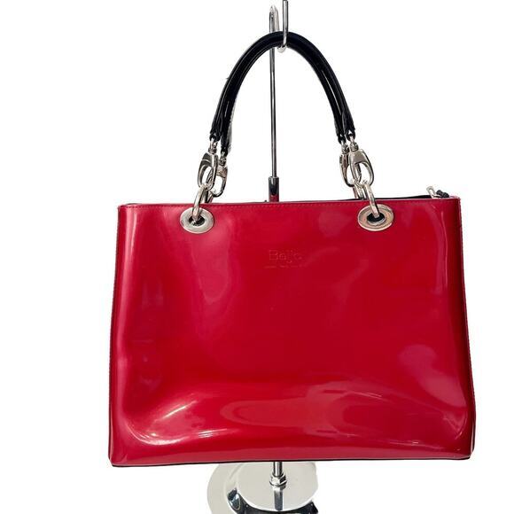 Beijo 'Uptown' Red And Black Patent Shoulder Bag Purse‎ Multi Compartment - Picture 1 of 8
